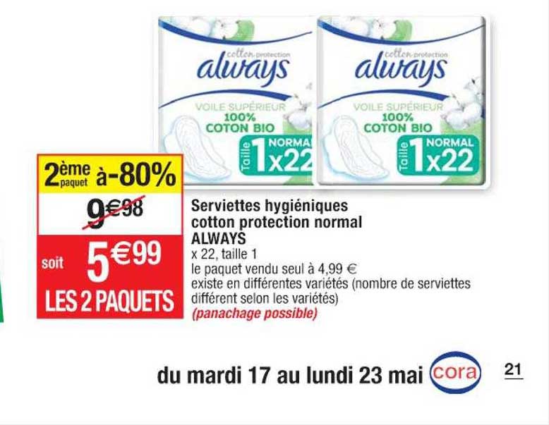 serviettes hygiéniques coton protection normal always