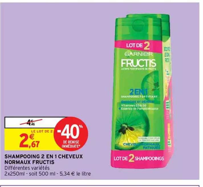 Shampooing 2 En 1 Cheveux Normaux Fructis -40% De Remise Immédiate