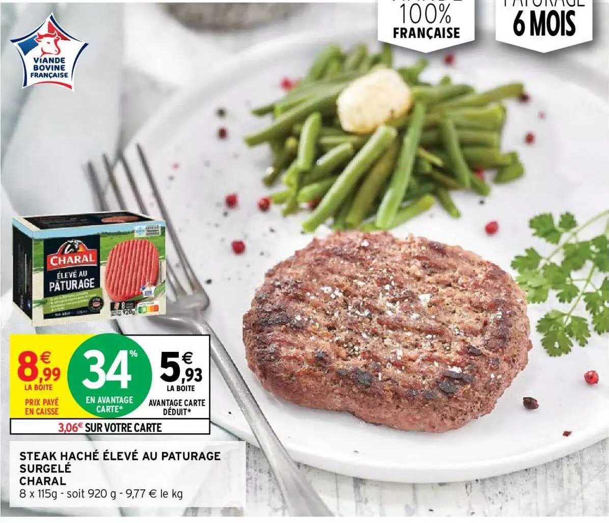 steak haché élevé au pâturage surgelé charal
