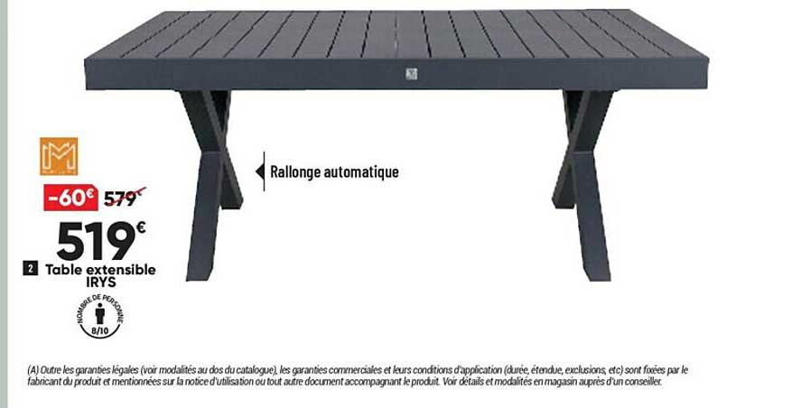 table extensible irys