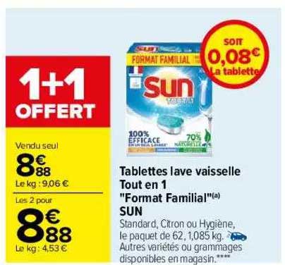 tablettes lave vaisselle tout en 1 "format familial" sun