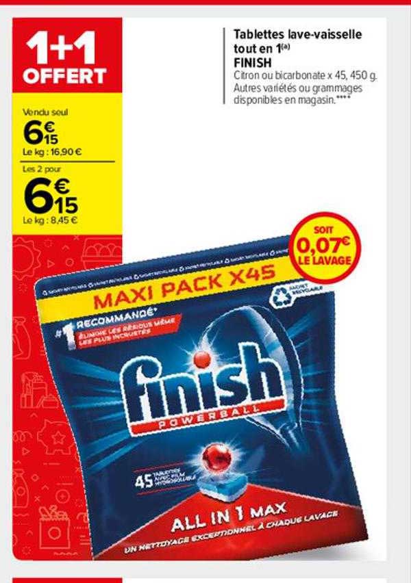tablettes lave-vaisselle tout en 1 finish 1+1 offert
