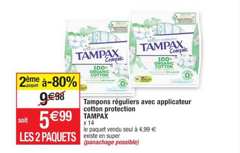 tampons réguliers avec applicateur cotton protecteur tampax