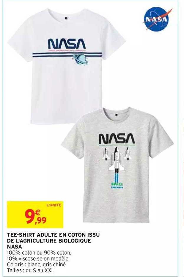 tee-shirt adulte en coton issu de l'agriculture biologique nasa