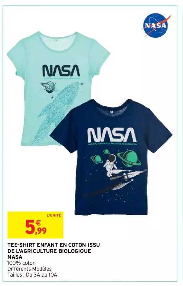 tee-shirt enfant en coton issu de l'agriculture biologique nasa