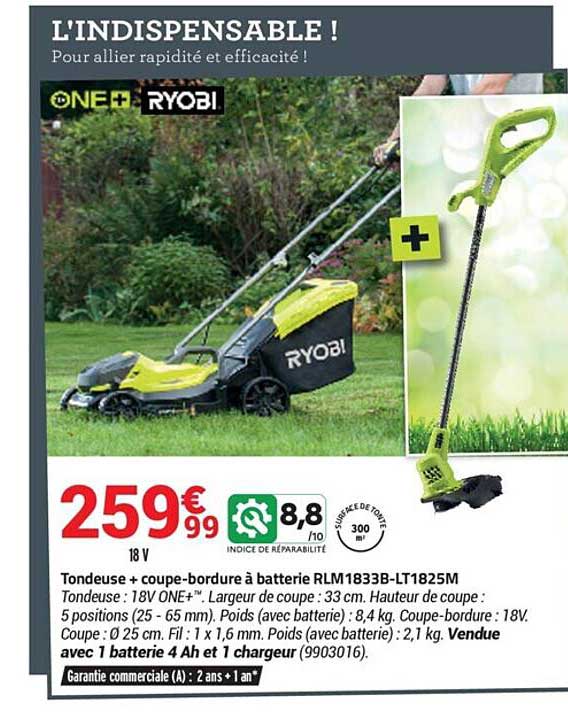 tondeuse + coupe-bordure à batterie rlm1833b-lt1825m