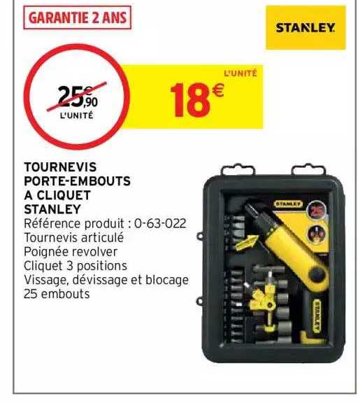 tournevis porte-embouts a cliquet stanley