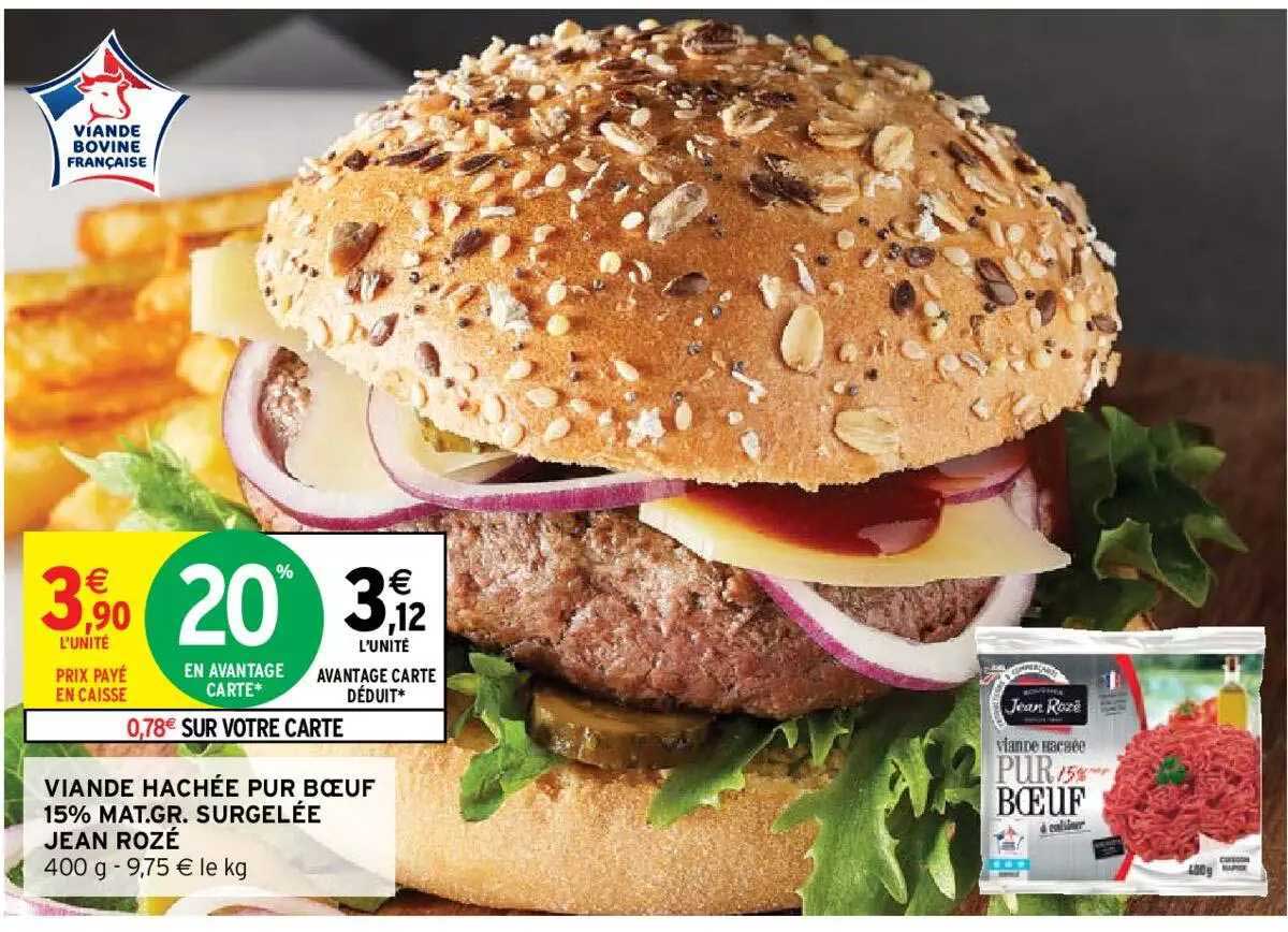 viande hachée pur bœuf 15% mat. gr. surgelée jean rozé