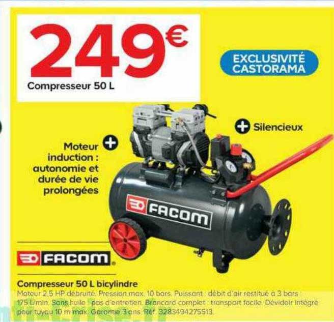compresseur 50l bicylindre facom