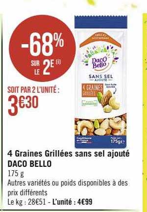 4 graines grillées sans sel ajouté daco bello