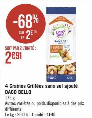 4 graines grillées sans sel ajouté daco bello
