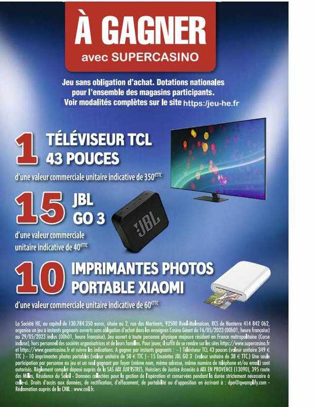 à gagner : 1 téléviseur tcl 43 pouces, 15 jbl go 3, 10 imprimantes photos portable xiaomi
