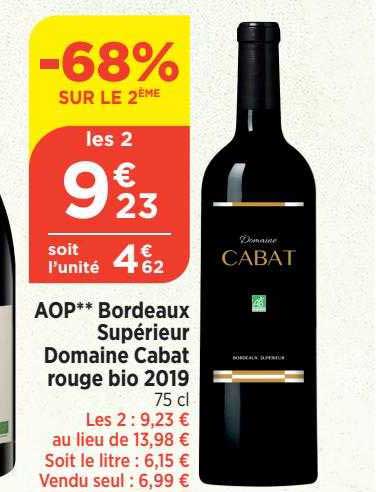 Aop Bordeaux Supérieur Domaine Cabat Rouge Bio 2019