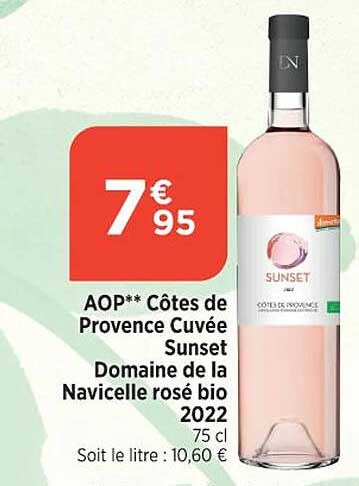 aop côtes de provence cuvée sunset domaine de la navicelle rosé bio 2022