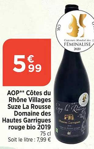 aop côtes du rhône villages suze la rousse domaine des hautes garrigues rouge bio 2019