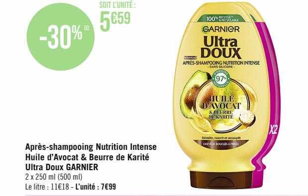 après-shampooing nutrition intense huile d'avocat & beurre de karité ultra doux garnier