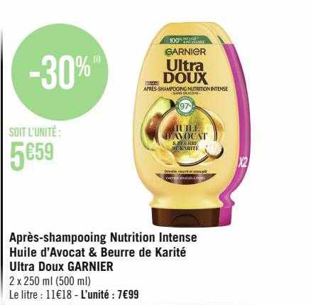 après-shampooing nutrition intense huile d'avocat & beurre de karité ultra doux garnier