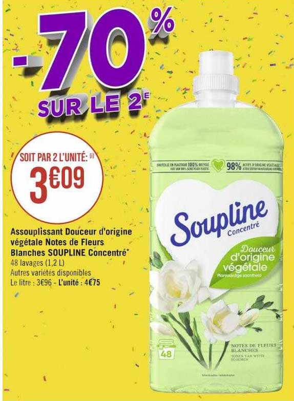 assouplissant douceur d'origine végétale notes de fleurs blanches soupline concentré