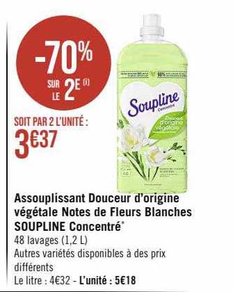 assouplissant douceur d'origine végétale notes de fleurs blanches soupline concentré