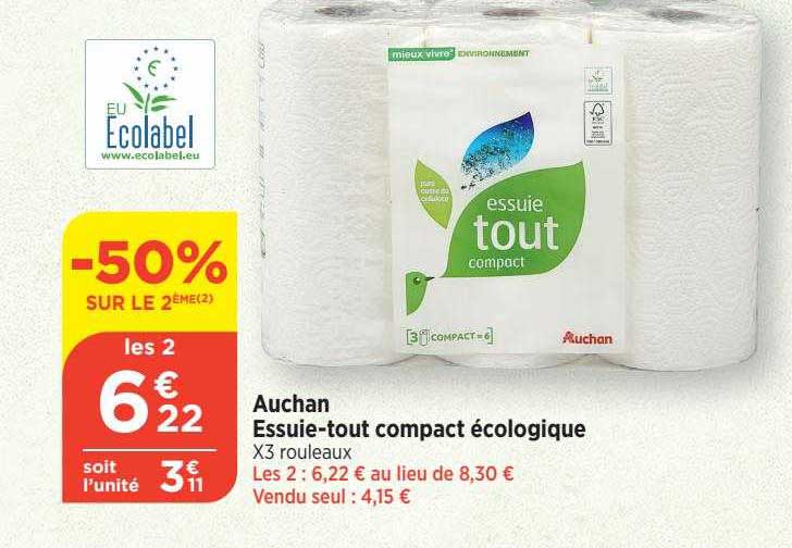 auchan essuie-tout compact écologique
