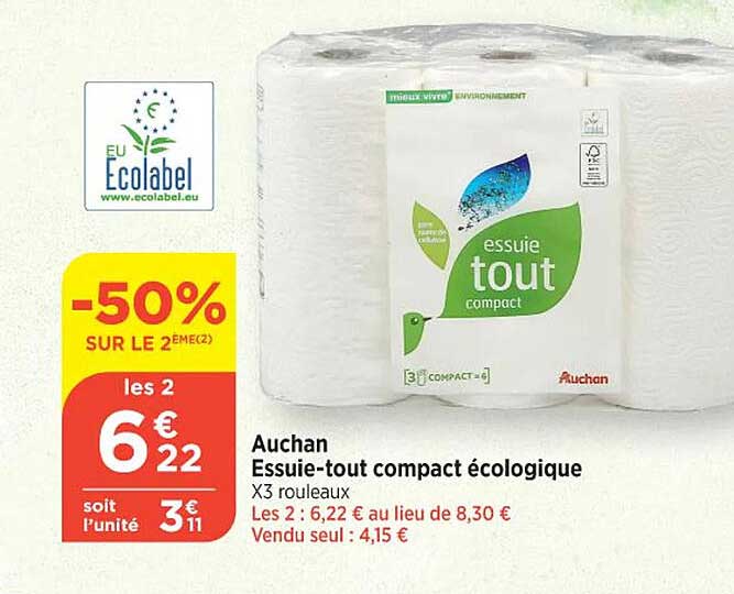 auchan essuie-tout compact écologique