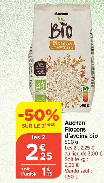 auchan flocons d'avoine bio
