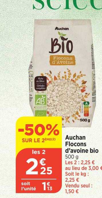 auchan flocons d'avoine bio