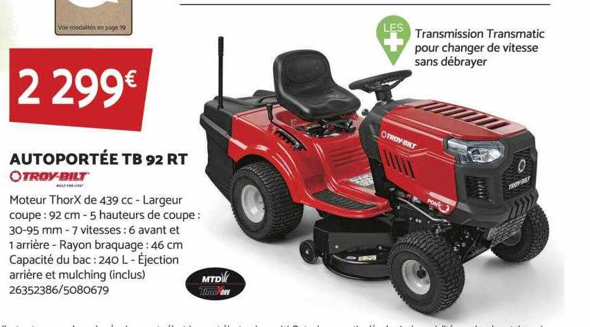 Autoportée Tb 92 Rt Troy-bilt