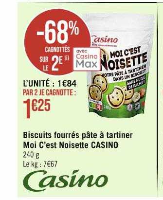 biscuits fourrés pâte à tartiner moi c'est noisette casino