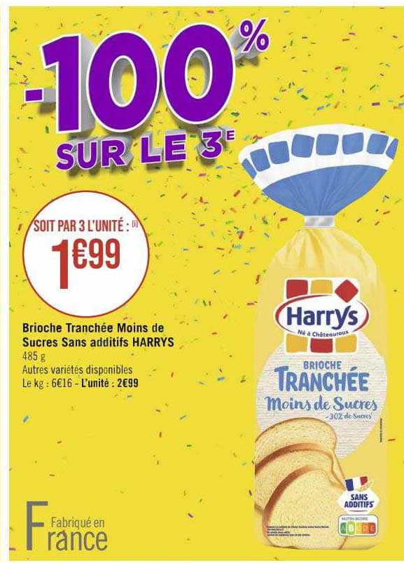 brioche tranchée moins de sucres sans additifs harrys