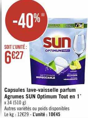 capsules lave-vaisselle parfum agrumes sun optimum tout en 1