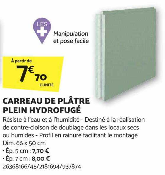 carreau de plâtre plein hydrofugé