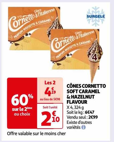 cônes cornetto soft caramel & hazelnut flavour