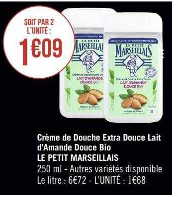 crème de douche extra douce lait d'amande douce bio le petit marseillais