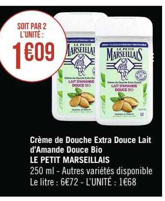 crème de douche extra douce lait d'amande douce bio le petit marseillais