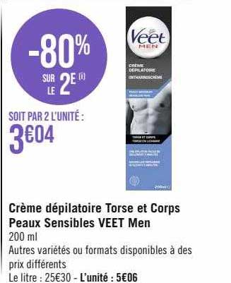 crème dépilatoire torse et corps peaux sensibles veet men