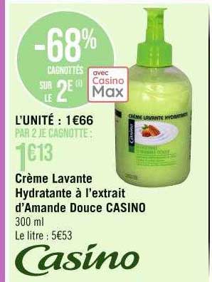 crème lavante hydratante à l'extrait d'amande douce casino