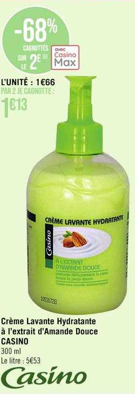 crème lavante hydratante à l'extrait d'amande douce casino