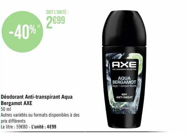 déodorant anti-transpirant aqua bergamot axe