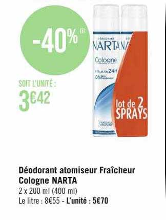Déodorant Atomiseur Fraîcheur Cologne Narta