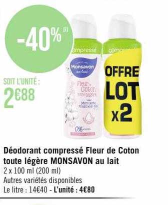 déodorant compressé fleur de coton toute légère monsavon au lait