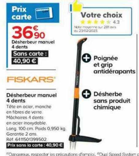 désherbeur manuel 4 dents fiskars