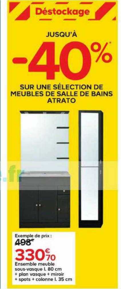 ensemble meuble sous-vasque l. 80 cm + plan vasque + miroir + spots + colonne l. 35 cm