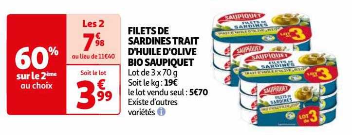 filets de sardines trait d'huile d'olive bio saupiquet