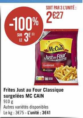 frites just au four classique surgelées mc cain
