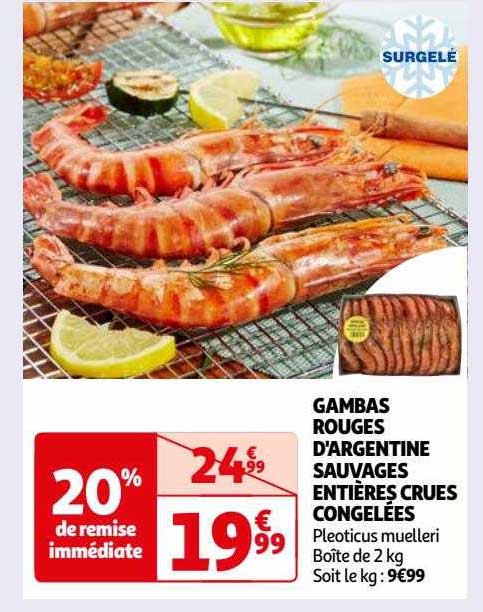 gambas rouges d'argentine sauvages entières crues congelées