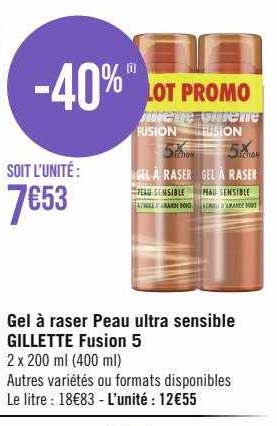gel à raser peau ultra sensible gillette fusion 5