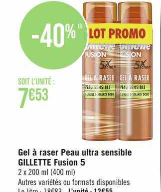 gel à raser peau ultra sensible gillette fusion 5