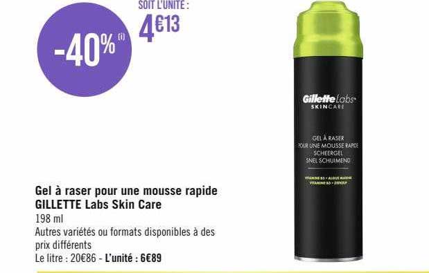 gel à raser pour une mousse rapide gillette labs skin care