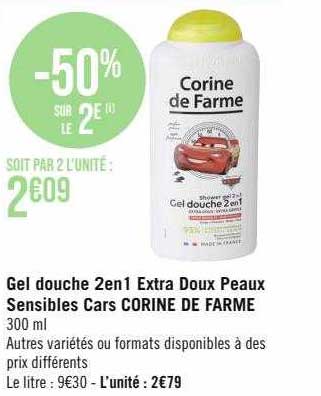 gel douche 2 en 1 extra doux peaux sensibles cars corine de farme